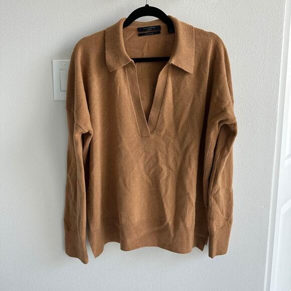 ALLSAINTS Ollar Cashmere Polo sweater camel color size medium - Picture 1 of 9